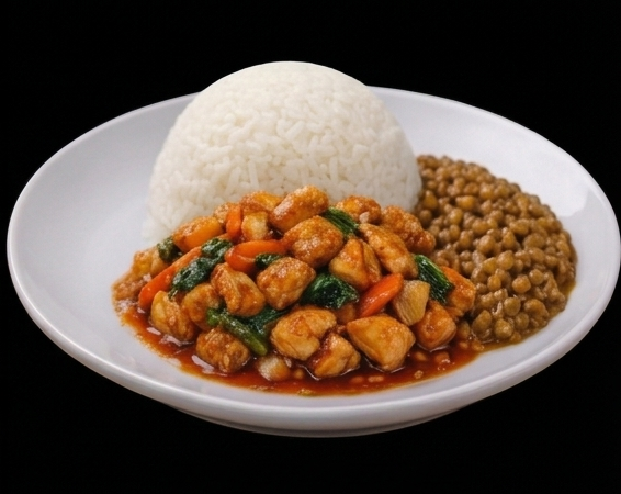 Plat du jeudi : riz, lentille, sauté de poulet